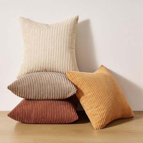 Topfinel Fall Soft Corduroy Throw Pillow Covers 18x18 Inch Yellow Brown - Image 7