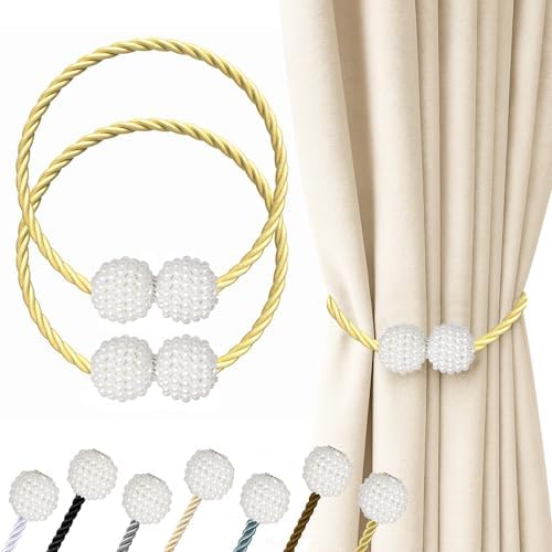 Hion Magnetic Curtain Tiebacks Golden 2pcs, Curtain Holdbacks Hooks Holders by Hion