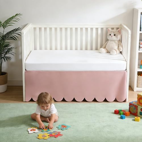 100% Cotton Scallop Edge Crib Bed Skirt, 4-Sided Soft Breathable Cotton Bedding - Image 2