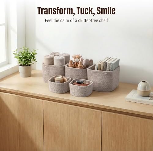 5-Pack Storage Cubes Woven Rope Baskets, 2 Sizes Organizer Bins - Image 5