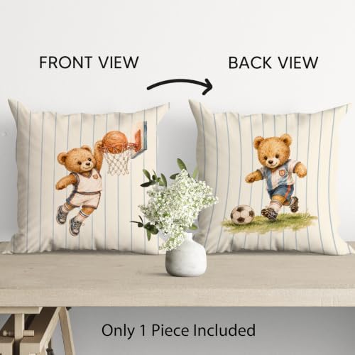kdqua Bear Sports Nursery Pillow Cover 18x18 Double-Sided, Playroom Decorations - Image 2