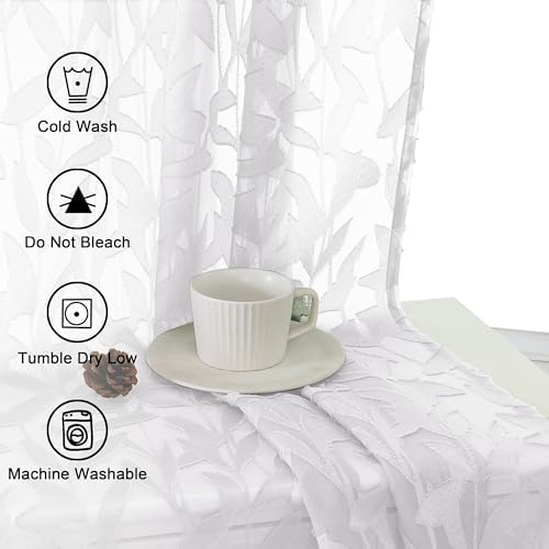 Lecloud Leia Texture White Sheer Valances 14 Inch Length 2 PCS, Dual Rod - Image 2