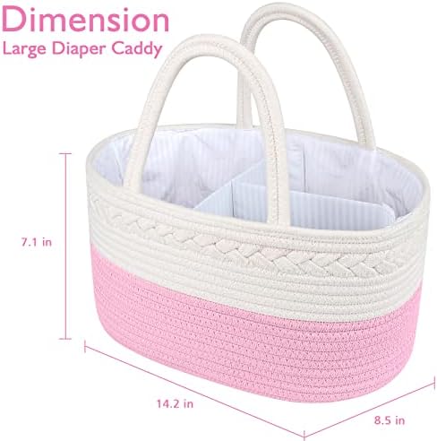 ABenkle Diaper Caddy Organizer, Boho Rustic Cotton Rope Nursery Baby Basket - Image 2