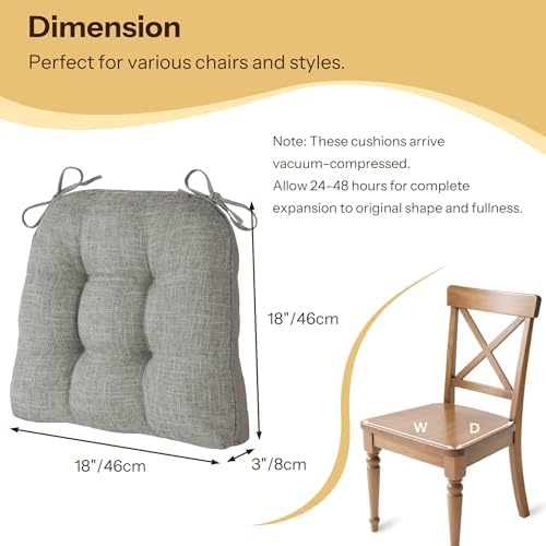 Chair Cushions for Dining Chairs Set of 4, Light Grey - Image 3