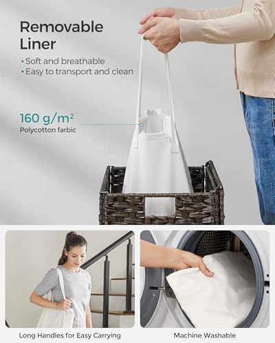SONGMICS Laundry Hamper with Lid, 23.8 Gallon Synthetic Rattan Clothes Laundry - Image 6