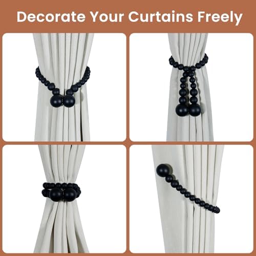 KLOGTSIND Magnetic Curtain Tiebacks, 6 Pack Wood Bead Curtain Holdbacks - Image 4