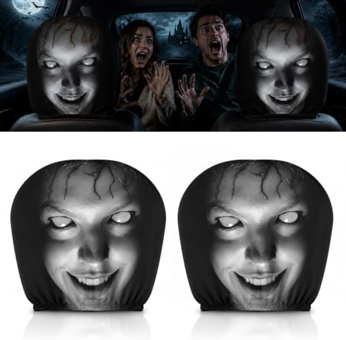 2 Pack Scary Headrest Covers for Cars, Funny Scary Face Auto Seat Elastic by Unknown