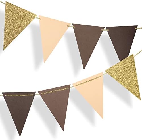 Fonder Mols Paper Pennant Party Decorations Coffee Brown Gold, Triangle Flags by FonderMols