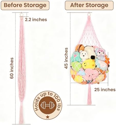 Stuffed Animal Storage Hammock Plushie Net 60-inch Stuffed Animal Net Corner - Image 2