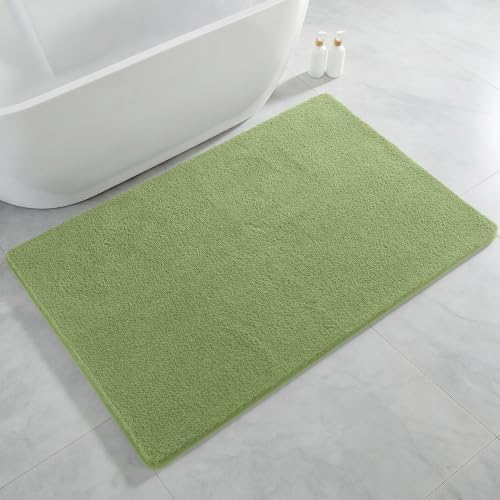 Polyester Bathroom Rug 36"x60" Olive Green, Large Soft Bath Mat by Kildoss