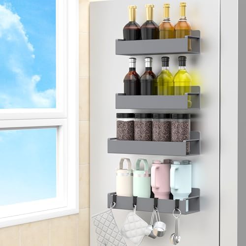HuggieGems 4 Pack Dark Grey Magnetic Spice Rack Organizer by HuggieGems