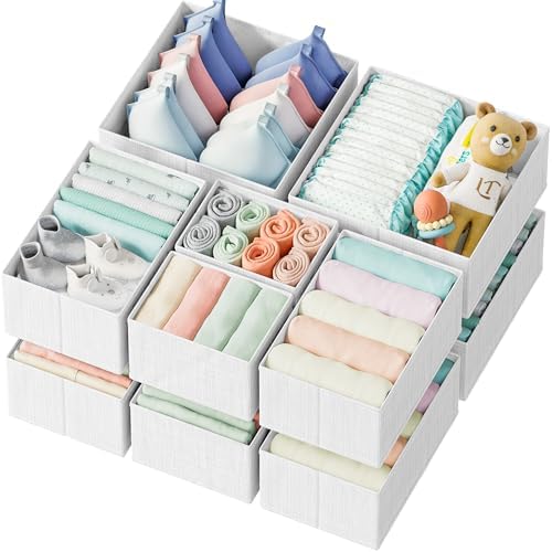 Drawer Organizer Clothes Set of 12 White-Grey by Neaterize