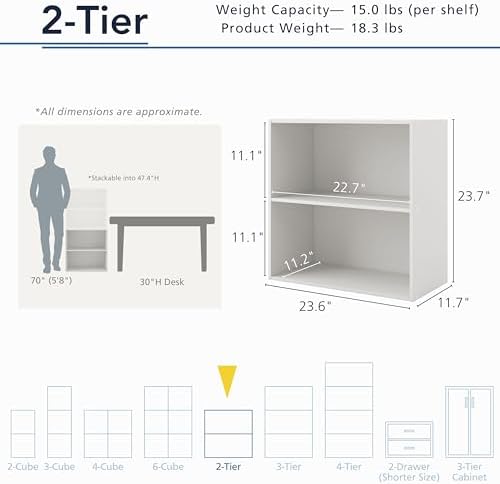Homes: Inside + Out Apexa 2-Tier Cube Storage Organizer Shelves, Stackable Wood - Image 3