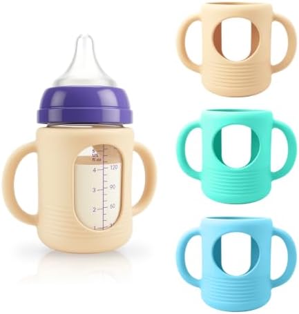 3-Pack Silicone Sleeves for New Lansinoh & Pigeon Glass Baby Bottle 5 oz by Unknown
