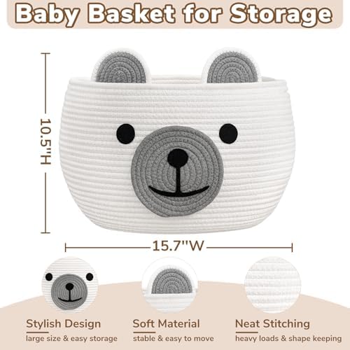 CherryNow Large Baby Basket for Gifts Empty, Cute Bear Design - Image 4