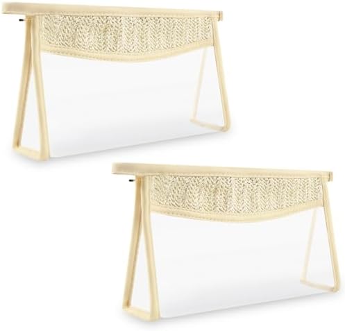 2Pcs Boho Patch Bag Clear Makeup Letter Bag, Waterproof Zipper Make up Bags by Iqimott