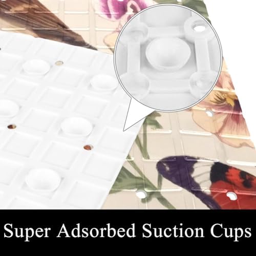 Bathtub Mat Non Slip 26.8x15.1 Inch, Butterflies Pansies Birds Shower Mat - Image 3