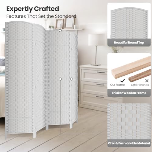 4 Panel Folding Room Divider, Woven Privacy Screen - Image 2