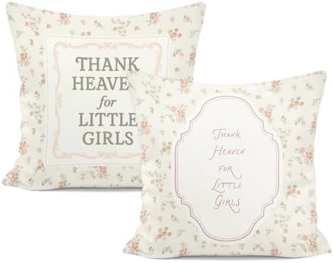 Vintage Floral Throw Pillow Covers 18x18 Inches Set of 2, “Thank Heaven by Unknown