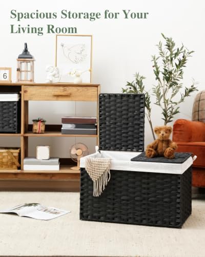 SETVSON Storage Basket with Lid PE Rattan Storage Basket 105L - Image 3