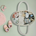 XUANGUO Large Cotton Rope Baby Diaper Caddy Organizer Basket White Brown - Image 6
