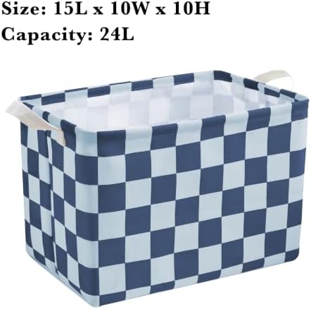 Ohocut Navy Blue Checkered Canvas Basket, Rectangular Organizing Decorative - Image 6