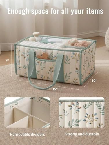 Diaper Caddy Organizer, Cute Floral Nursery Storage Basket, Soft Portable - Image 3