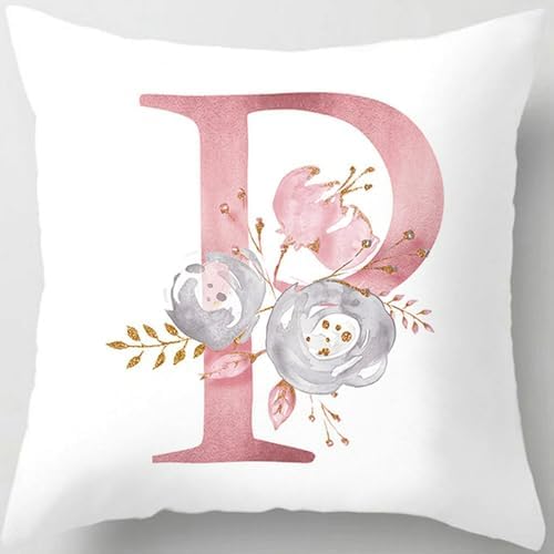 Pink Throw Pillow Covers Cute Alphabet Decorative Cushion Covers Square Letter by TillskuchThrowPillowCovers