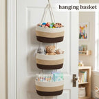 TeoKJ Over the Door Hanging Basket, 3-Tier Woven Cotton Wall-Mounted Storage - Image 4