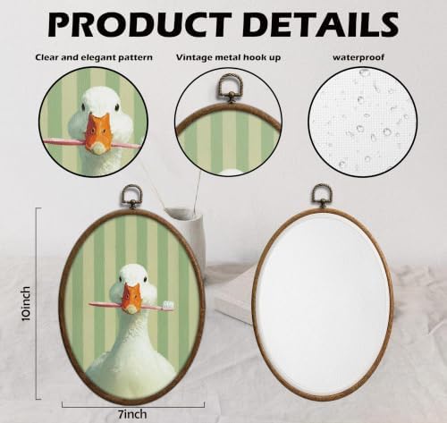 Silly Goose Bathroom Decor, Sage Green Stripe Oval wall Art, Waterproof - Image 2