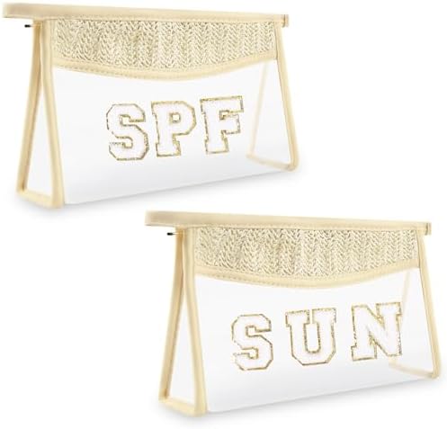 Iqimott 2Pcs Boho Patch SPF Bag Clear Letter Sun Bag, Waterproof Zipper Makeup by Iqimott
