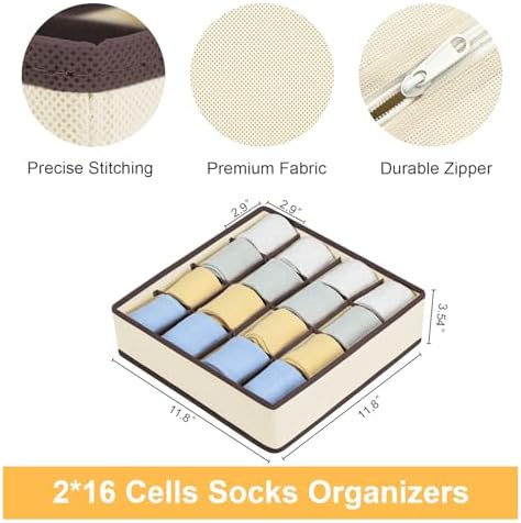 Joyoldelf Sock Drawer Organizer Divider Underwear Organizer 16-cell Fabric - Image 2