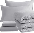 NTBAY Twin Microfiber Bed in a Bag, Comforter Set 5 Piece, Light Grey by NTBAY