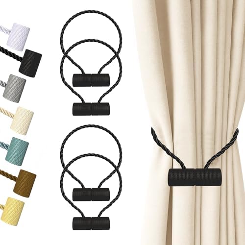 Hion Magnetic Curtain Tiebacks Black 4pcs, Curtain Holdbacks Hooks Holders by Hion
