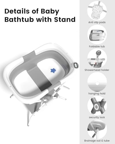 Baby Bathtub with Stand, 2-in-1 Collapsible Bath Tubs - Image 4