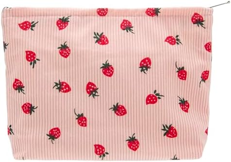 Flat Makeup Bag for Women, Zipper Cosmetic Pouch for Purse, Strawberry Pink by PAZIMIIK