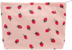 Flat Makeup Bag for Women, Zipper Cosmetic Pouch for Purse, Strawberry Pink by PAZIMIIK