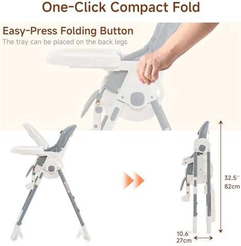 INFANS High Chair for Babies and Toddlers Reclining Seat Light Grey - Image 5