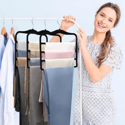 2 Pack Non-Slip Velvet Pants Hangers, Magic Space Saving Closet Organizers - Image 5
