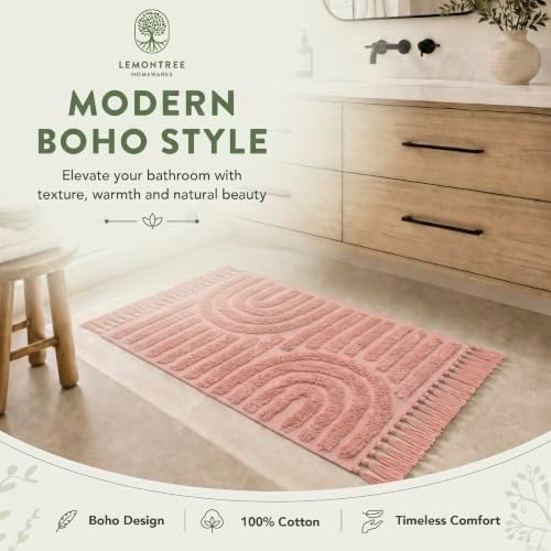 Lemontree Pink Bath Mat, Non-Slip Cotton Bathroom Rug, 2x3 ft - Image 3