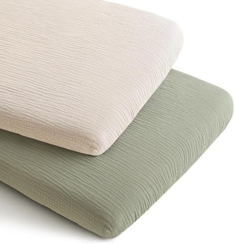 Konssy Muslin Bassinet Sheets for Baby Boys and Girls, 2 Pack by Konssy