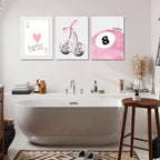 JBZZD Pink Coquette Canvas Wall Art Set of 3 Trendy Preppy Disco 8 Ball Cherry - Image 6
