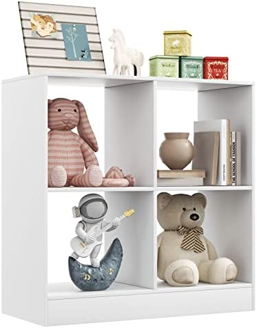 Costzon Toy Organizers and Storage, Wooden White 4-Cube Kids Bookcase by Costzon