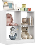 Costzon Toy Organizers and Storage, Wooden White 4-Cube Kids Bookcase by Costzon