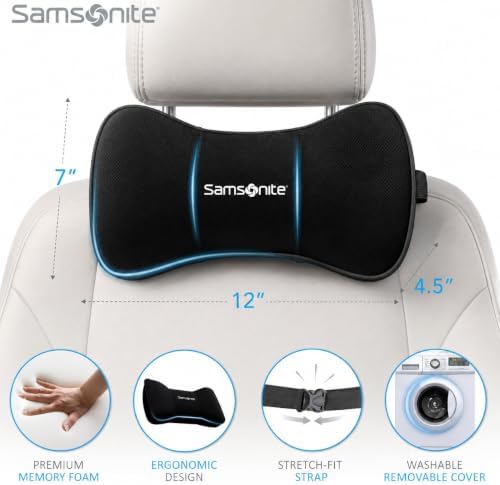 SAMSONITE Car Neck Pillow – Memory Foam Car Seat Headrest Cushion, Ergonomic - Image 2