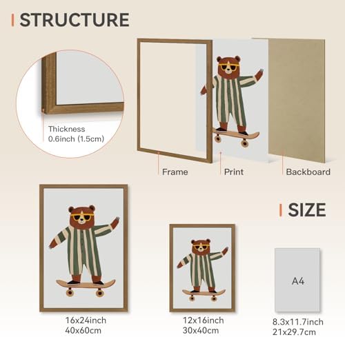 Grajoy Wood Framed Funny Modern Cool Skateboard Bear Wall Art 16x24 Inch - Image 7