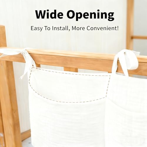 Baby Bedside Hanging Storage Bag Muslin Cotton, Crib Diaper Caddy Organizer 2 - Image 6
