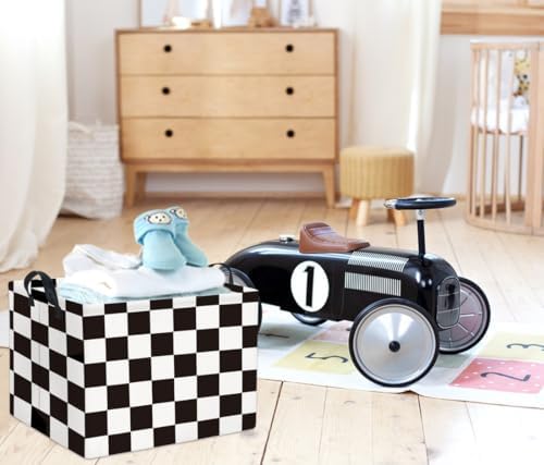 Rectangular Car Basket for Boys Checkered Basket Kids Baby Storage Bin - Image 2
