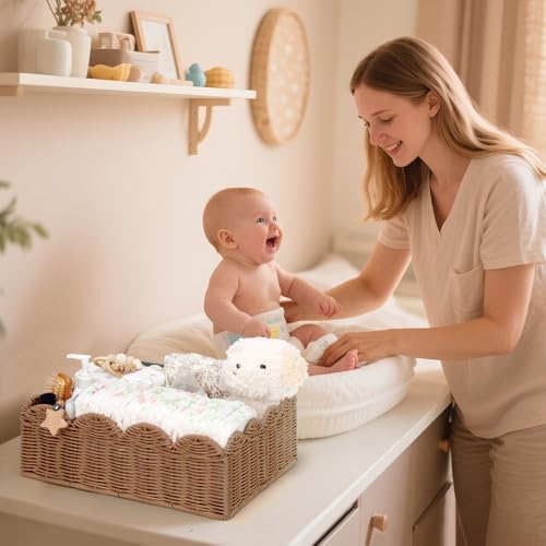 Wicker Diaper Caddy Organizer, Nursery Storage Basket - Image 2