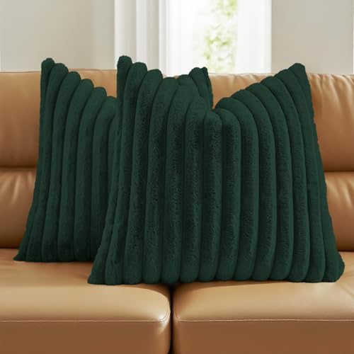FUTEI Pack of 2 Faux Fur Throw Pillow Covers 16x16 Inch, Dark Green by FUTEI